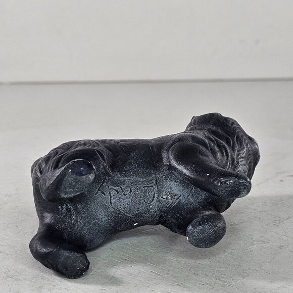 Vintage Black Cat Figurine Signed Cindy Hand Painted Green Eyes *Flaws* - Picture 7 of 10